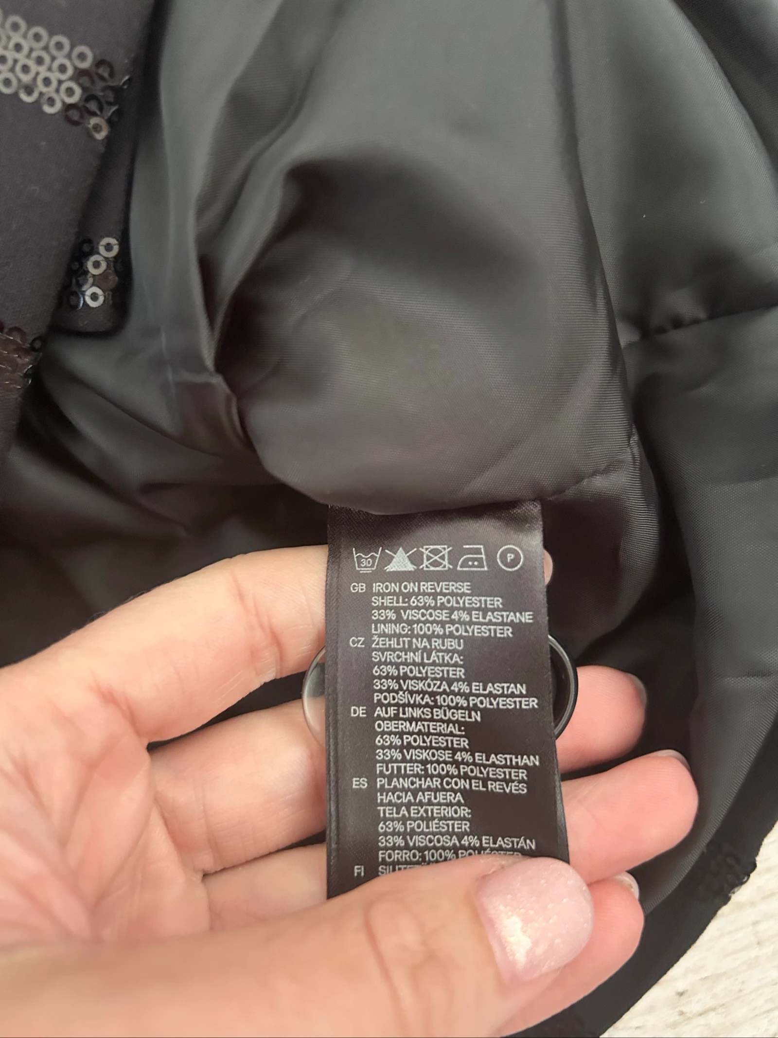 H&M Blazer Negro con Mangas Abullonadas y Lentejuelas, Rayas Delgadas – Talla 42 que Queda como S / M – photo 5